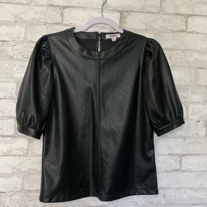 Vegan Leather Puff Sleeve Top